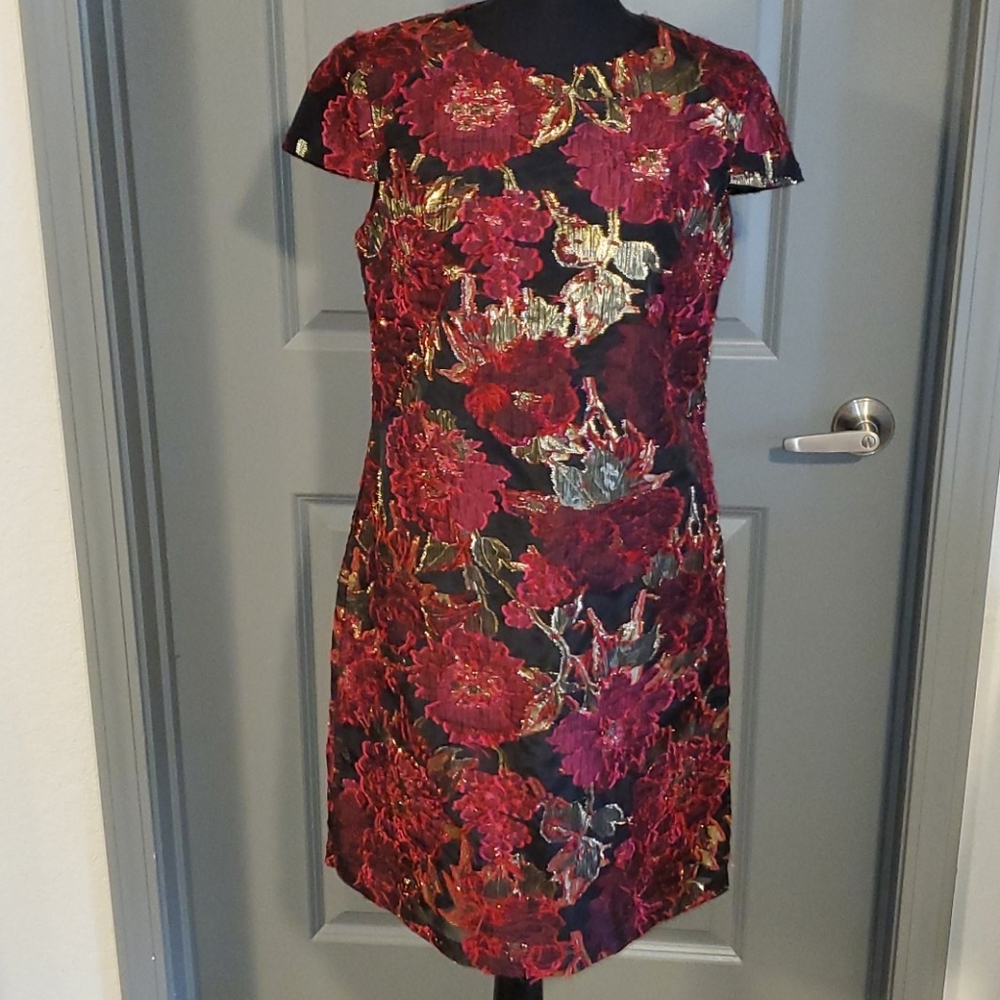 Sam Edelman Dress Red & Metallic Gold Roses